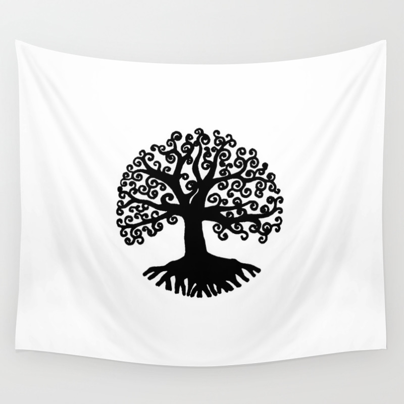 Black And White Abstract Tree Of Life I Wall Tapestry By Vikkart