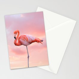 Pink Flamingo Sunset Stationery Card