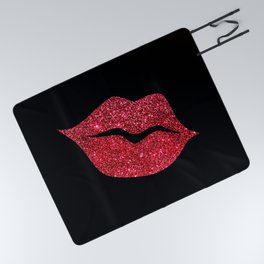 Photorealistic Red Glitter Lips Picnic Blanket