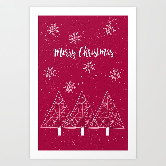 Merry Christmas Red And White Art Print