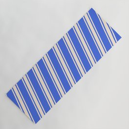 [ Thumbnail: Royal Blue & Beige Colored Striped Pattern Yoga Mat ]