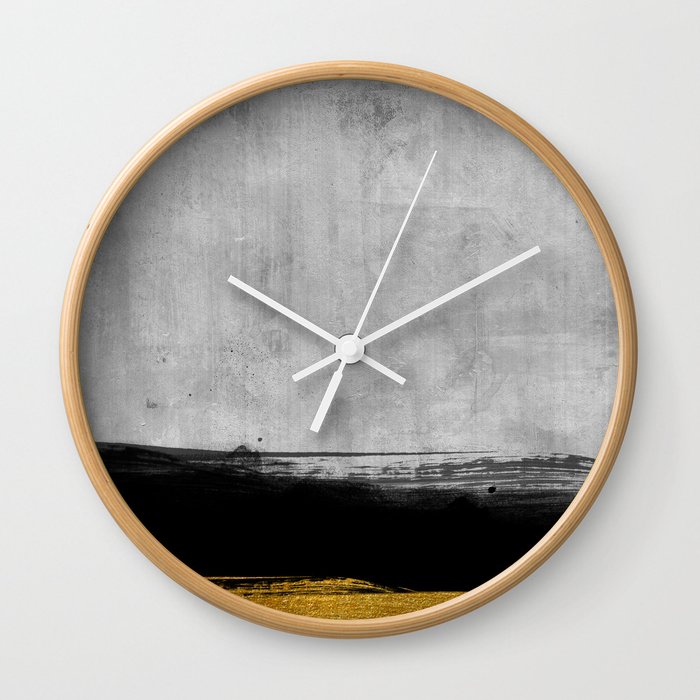 Black and Gold grunge stripes on modern grey concrete abstract backround I - Stripe - Striped Wall Clock