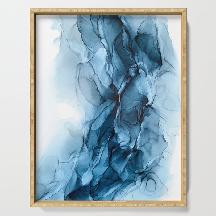 Deep Blue Flowing Water Abstract Painting Serving Tray By Elizabethschulz Society6