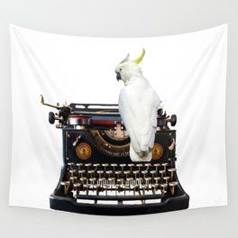 typewriter journalist cockatoo parrots Collage Wall Tapestry