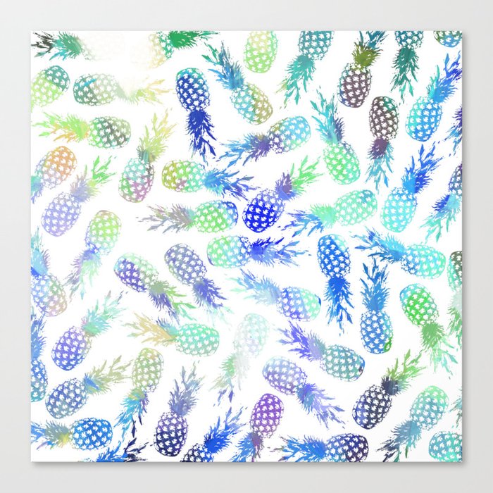 Summer Navy Blue Purple Teal Watercolor Pineapple Canvas Print