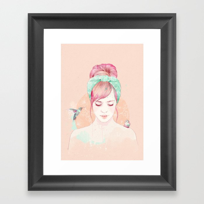 Pink hair lady Framed Art Print