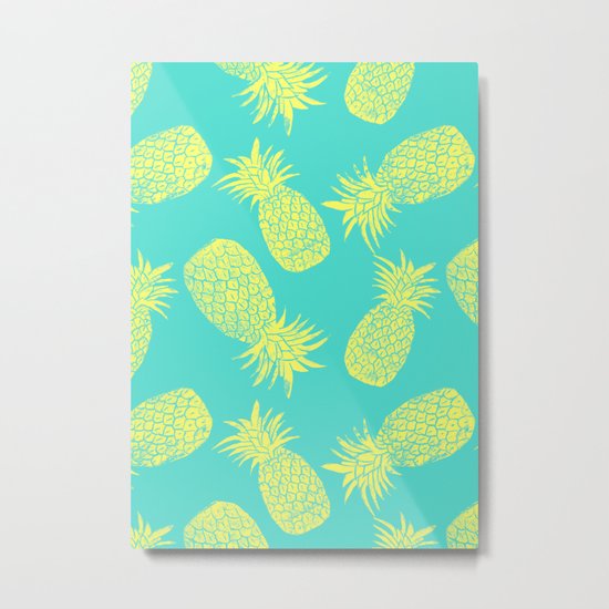 Pineapple Pattern - Turquoise & Lemon Metal Print
