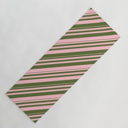 [ Thumbnail: Pink and Dark Olive Green Colored Lines/Stripes Pattern Yoga Mat ]
