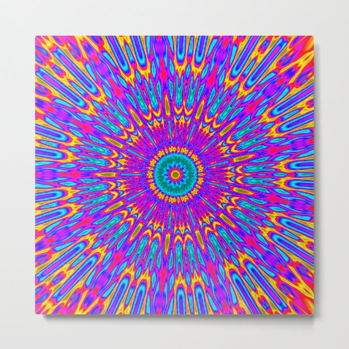 Happy Colors Explosion Psychedelic Mandala Metal Print