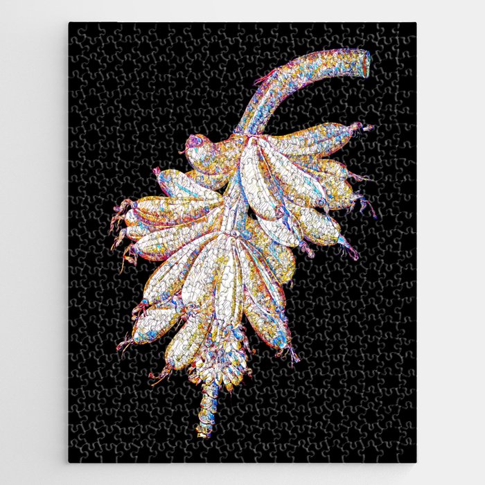 Floral Banana Mosaic on Black Jigsaw Puzzle
