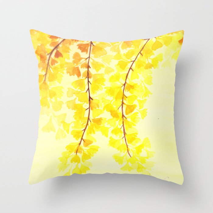 Yellow Ginko Flowers Throw Pillow