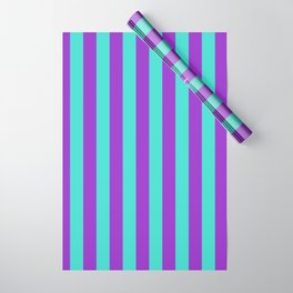 [ Thumbnail: Turquoise and Dark Orchid Colored Striped Pattern Wrapping Paper ]