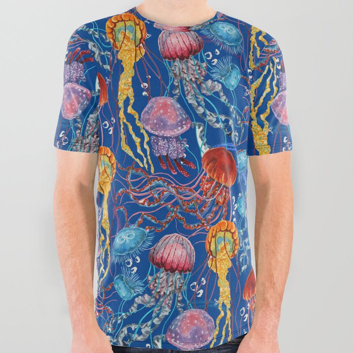 Jellyfish Collection - blue All Over Graphic Tee
