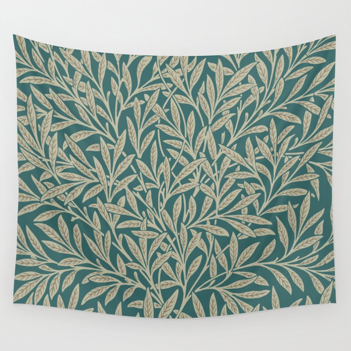 Vintage, Leaf, Willow Pattern, William Morris, Green and Beige Wall Tapestry