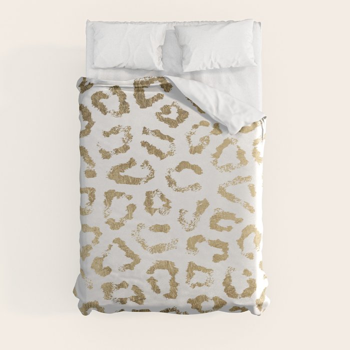 Modern white chic faux gold foil leopard print Duvet Cover by Pink Water Society6
