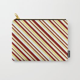 [ Thumbnail: Maroon, Tan, and Mint Cream Colored Stripes Pattern Carry-All Pouch ]