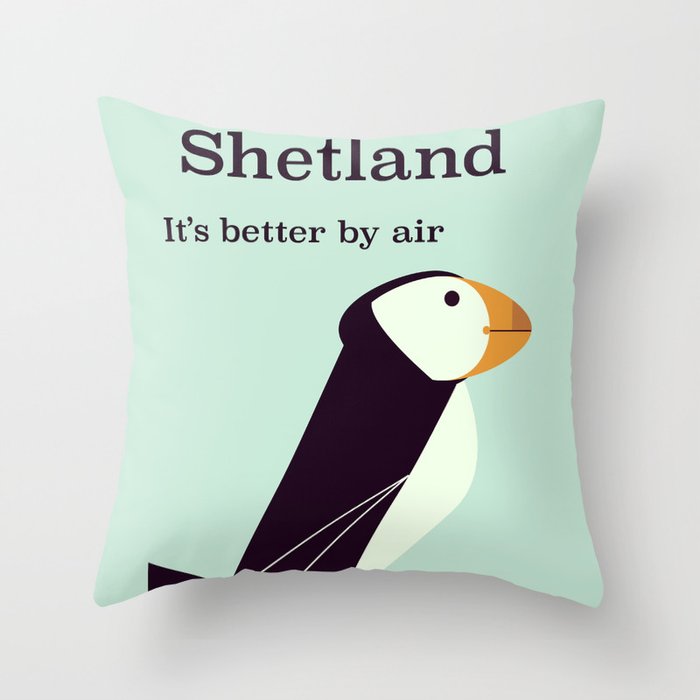 Shetland Puffin Vintage travel poster Throw Pillow