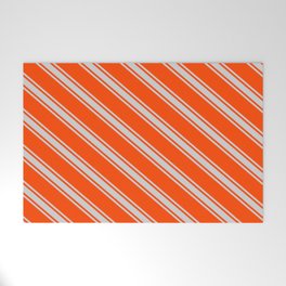 [ Thumbnail: Red and Light Grey Colored Lined Pattern Welcome Mat ]