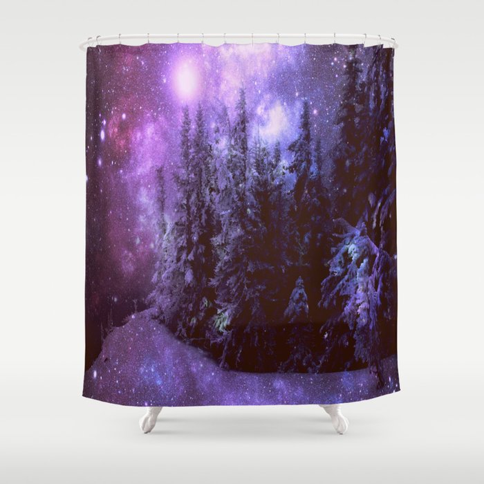 Galaxy Winter Forest Purple Shower Curtain By Vintageby2sweet
