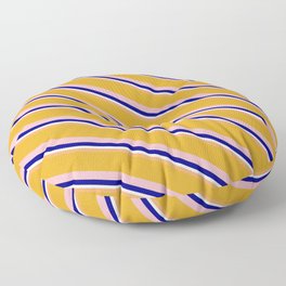 [ Thumbnail: Colorful Brown, Goldenrod, Light Pink, Blue, and Mint Cream Colored Lined/Striped Pattern Floor Pillow ]