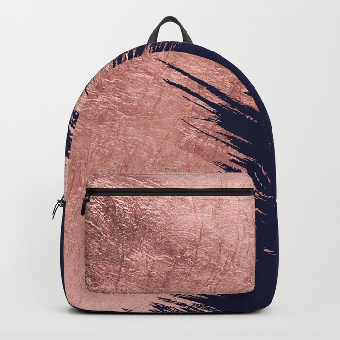 Navy blue abstract faux rose gold brushstrokes Backpack