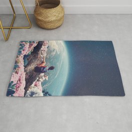 My World Blossomed when I Loved You Rug | Color, Space, Collage, Pastel, Romantic, Popart, Pink, Retrofuture, Earth, Stars 
