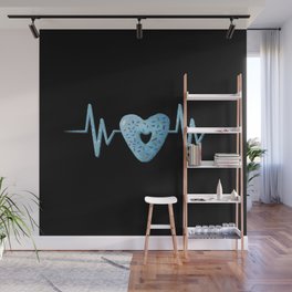 Heartbeat with cute blue heart shaped donut illustration Wall Mural