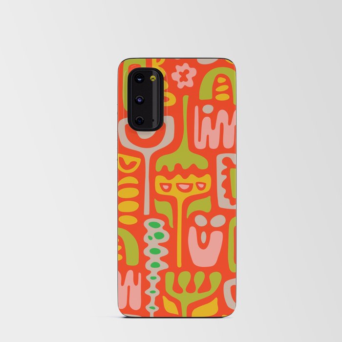 DREAMSCAPE RETRO 70s ABSTRACT ORGANIC FLORAL in CORAL ORANGE Android Card Case