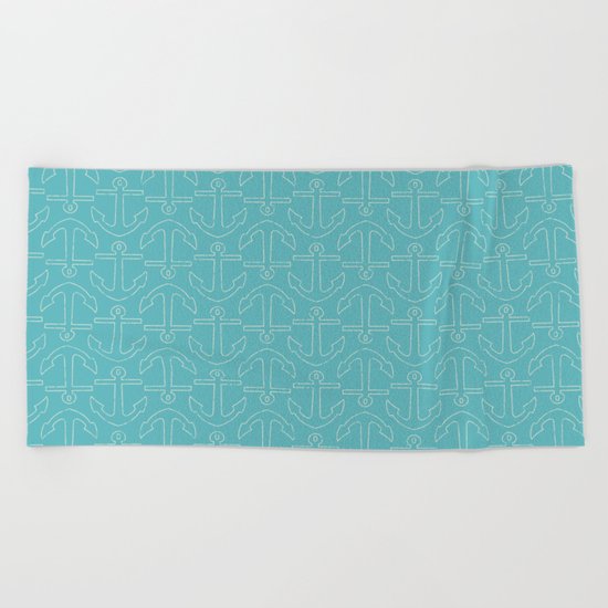 Beach Series Aqua - White Anchors on turquoise background on #Society6 Beach Towel