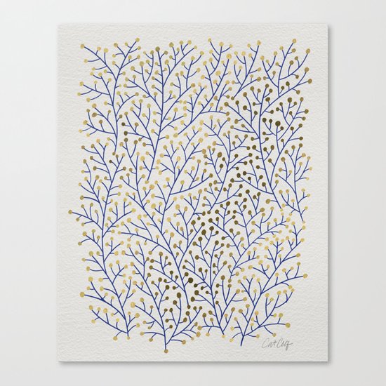 Berry Branches - Navy & Gold Canvas Print