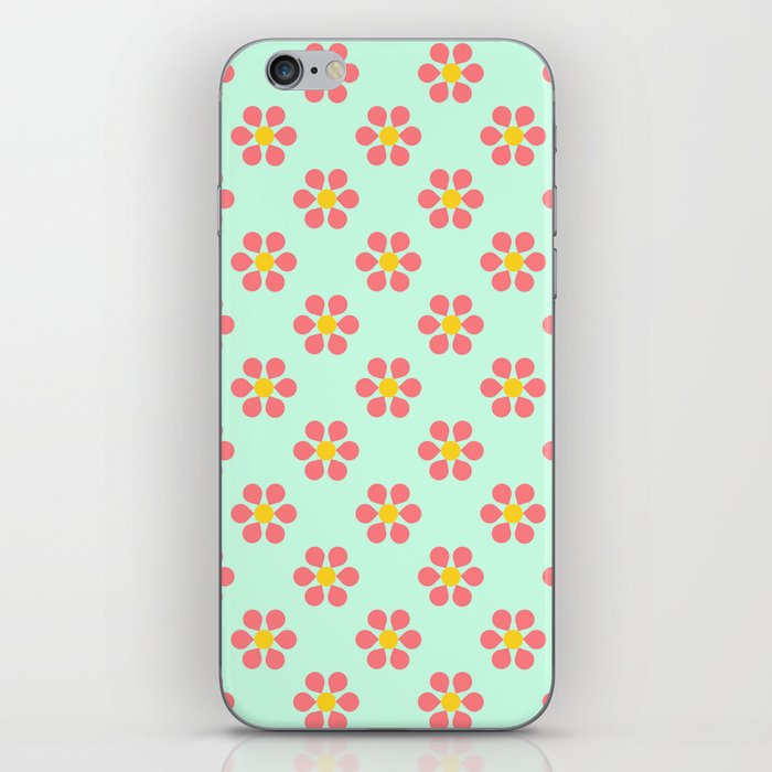 Combi Daisies - coral on mint green iPhone Skin