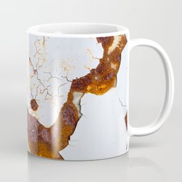 old car paint cracked white color crack with steel rusty inside Coffee Mug