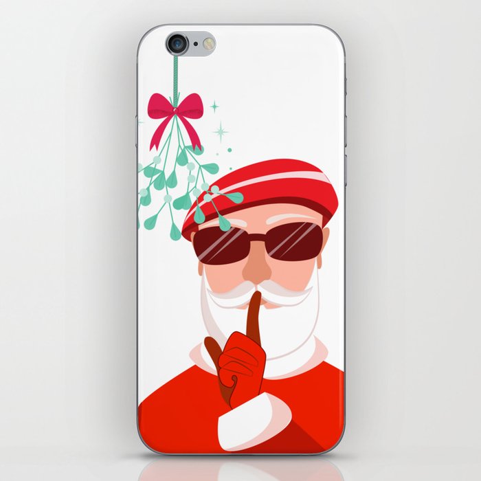 Funny Secret Santa under the mistletoe iPhone Skin