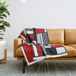 Mid Century Modern Color Blocks in Red, Gray, Black and White Throw Blanket
