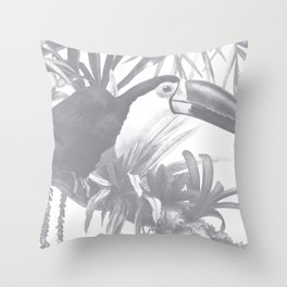 Toucans and Bromeliads - Sharkskin Grey Throw Pillow