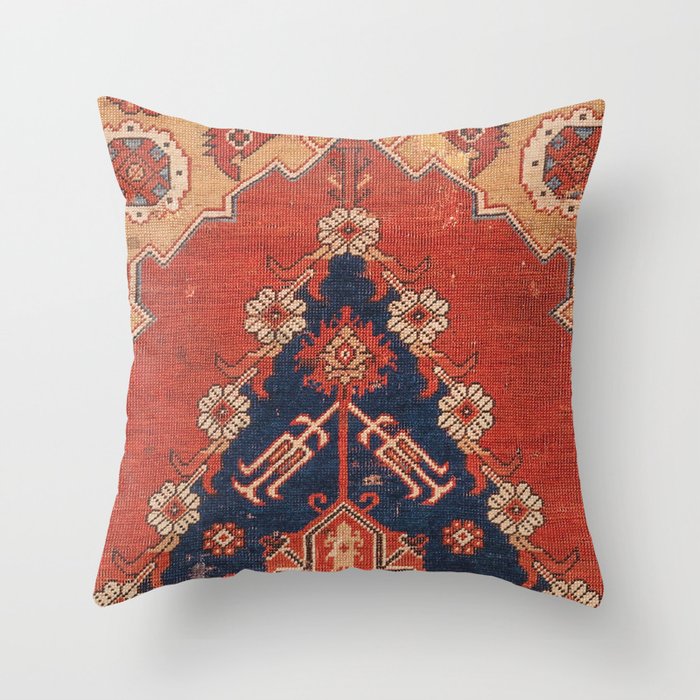 Southwest Tuscan Shapes III // 18th Century Aged Dark Blue Redish Yellow Colorful Ornate Rug Pattern Throw Pillow