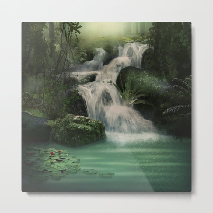 fantasy lake waterfall Art Metal Print