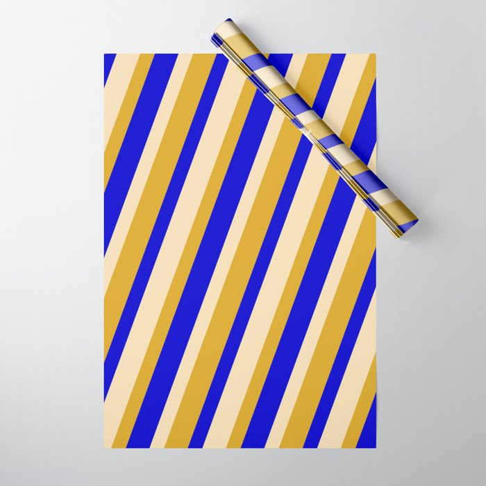 Tan, Goldenrod, and Blue Colored Stripes/Lines Pattern Wrapping Paper