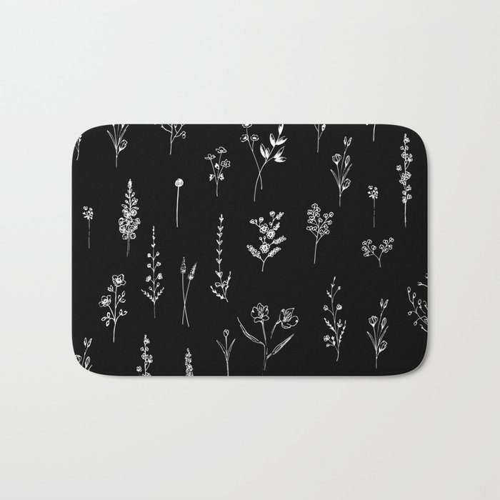 Black wildflowers Bath Mat