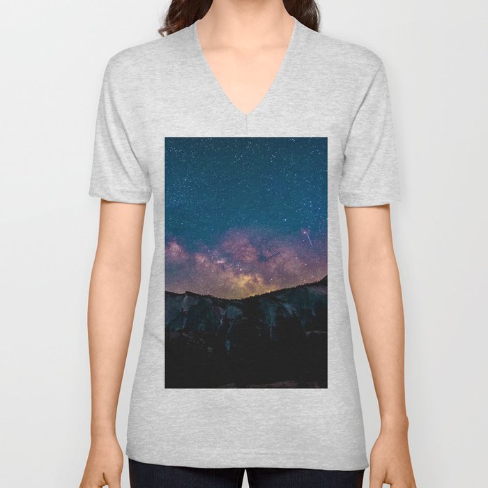 Galaxy Mountain V Neck T Shirt
