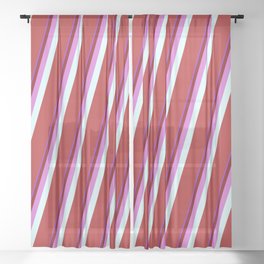[ Thumbnail: Eyecatching Purple, Maroon, Orchid, Light Cyan, and Red Colored Lined/Striped Pattern Sheer Curtain ]