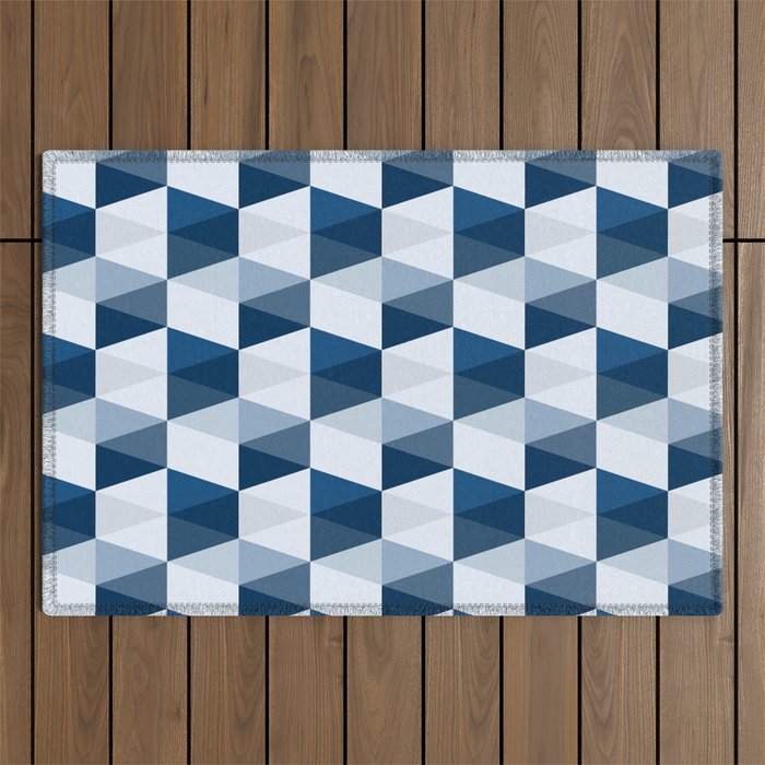 Classic Cube Blue Outdoor Rug