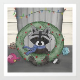 Raccoon Holidays Art Print