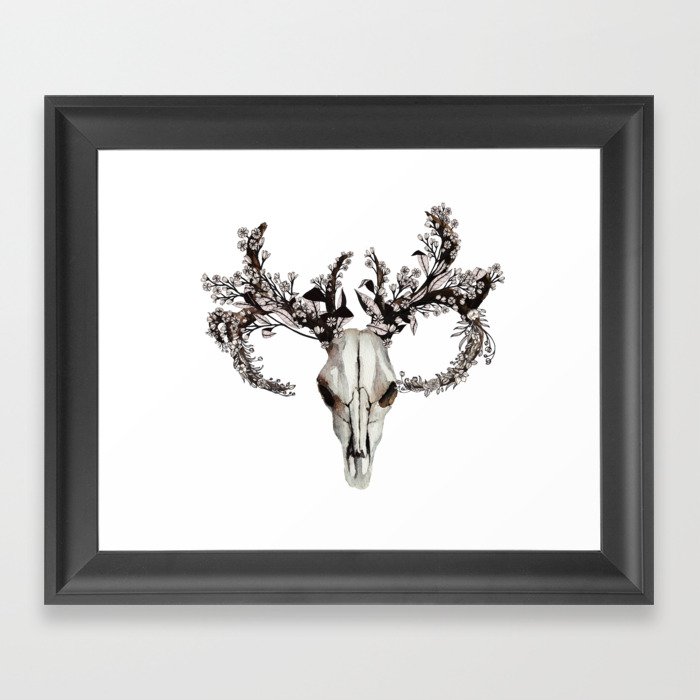 deer skull with flower crown Framed Art Print