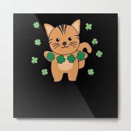 Cat With Shamrocks Cute Animals For Luck Metal Print