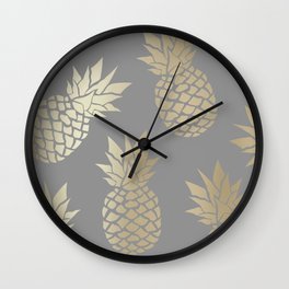 Glam Pineapple Art in Gray and Gold Wall Clock