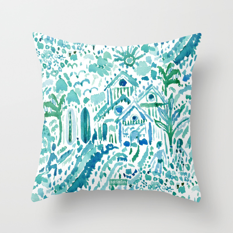 Ideal Beach House Aqua Watercolor Print Throw Pillow By