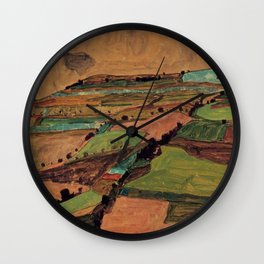 Rolling Plains at Harvest on the tartan hillsides landscape painting by Egon Schiele Wall Clock