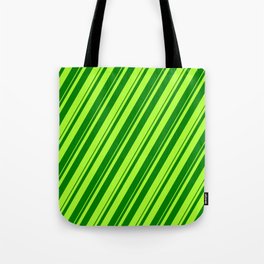 [ Thumbnail: Light Green & Green Colored Striped Pattern Tote Bag ]