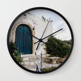Turquoise door in Crete, Greece - Travel photography - Art print Wall Clock